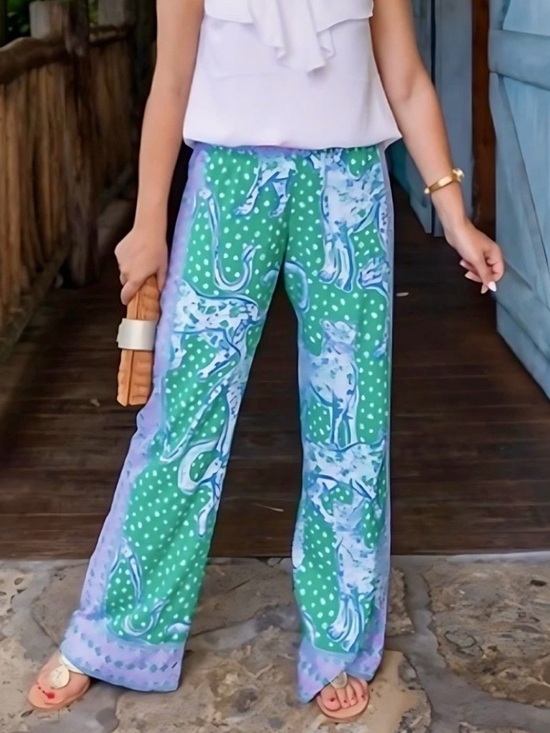 Lilly Pulitzer Pants - Lilly Pulitzer 32” Bal Harbour Palazzo Pants Emerald On The Prowl 🦄  Size S